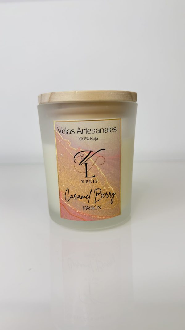 CB1 vela artesanal caramelo frambuesa colección renacer velis
