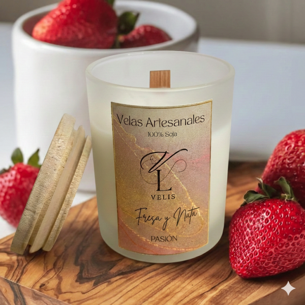 vela aromática fresa y nata artesanal